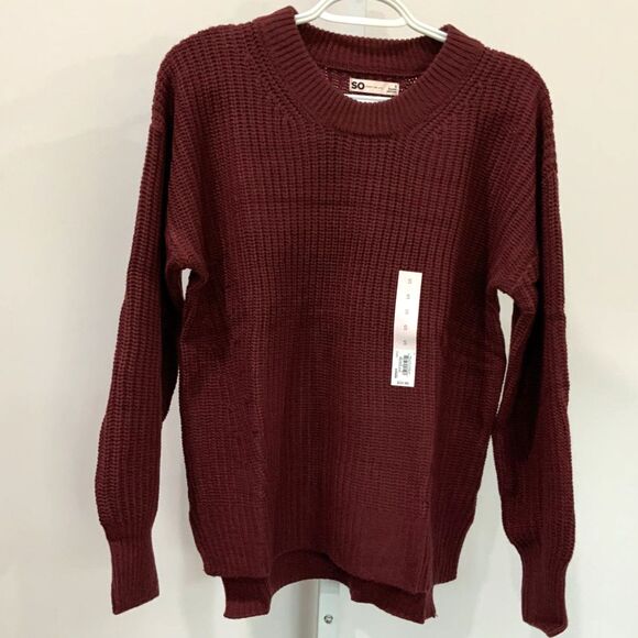 NWT! Maroon Balloon Sleeve Crew Neck Sweater By SO (Sonoma) Size Small - Picture 1 of 7